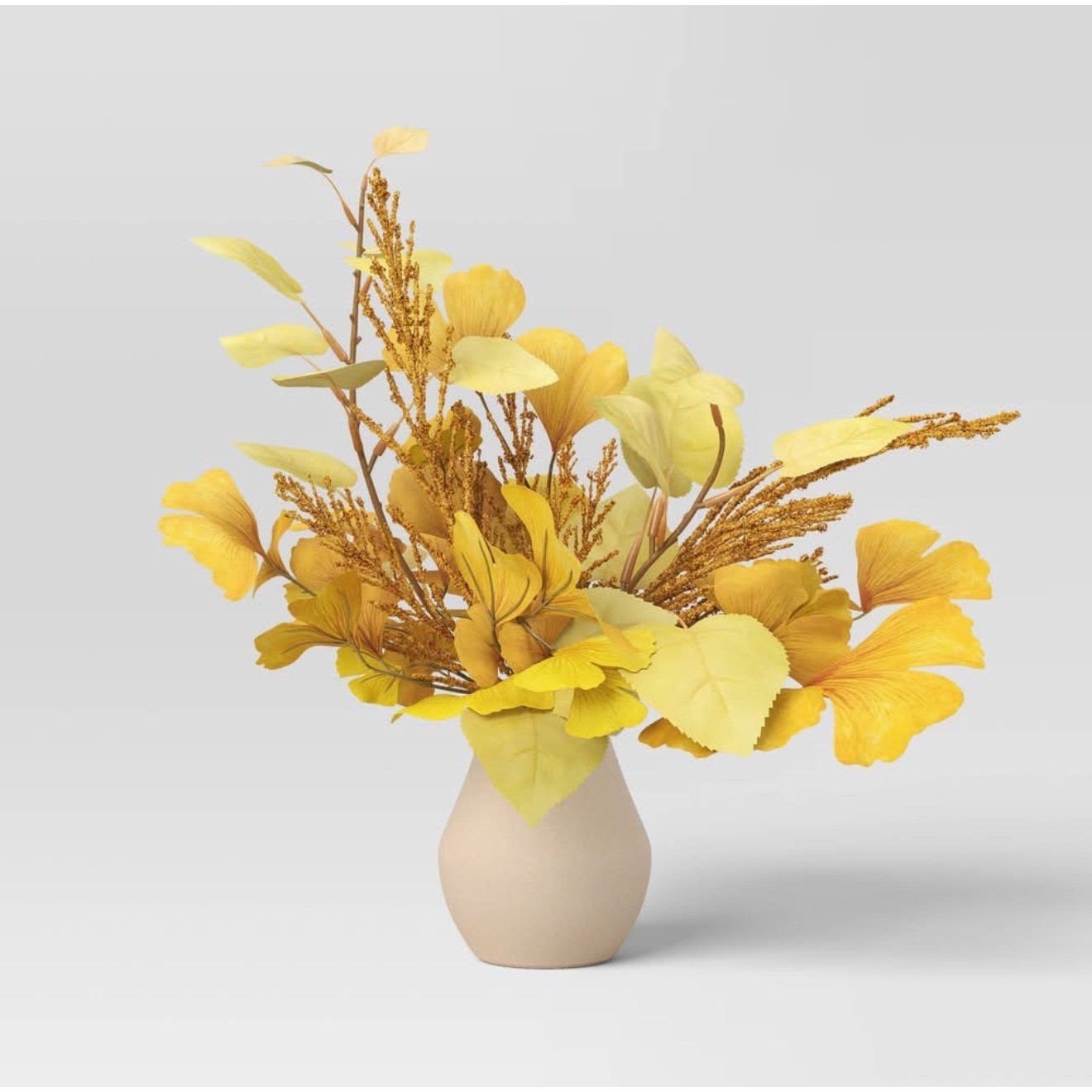 Set of 4 Threshold Faux Ginkgo Leaf Floral Arrangement in Ceramic Vase Yellow
