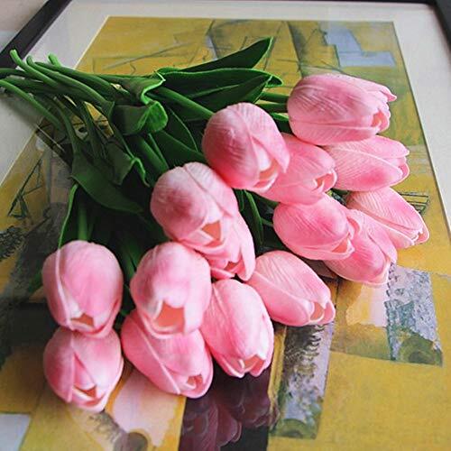 Artificial PU Tulips 10Pcs Real Touch Fake Flower Arrangement Bouquets for Pink