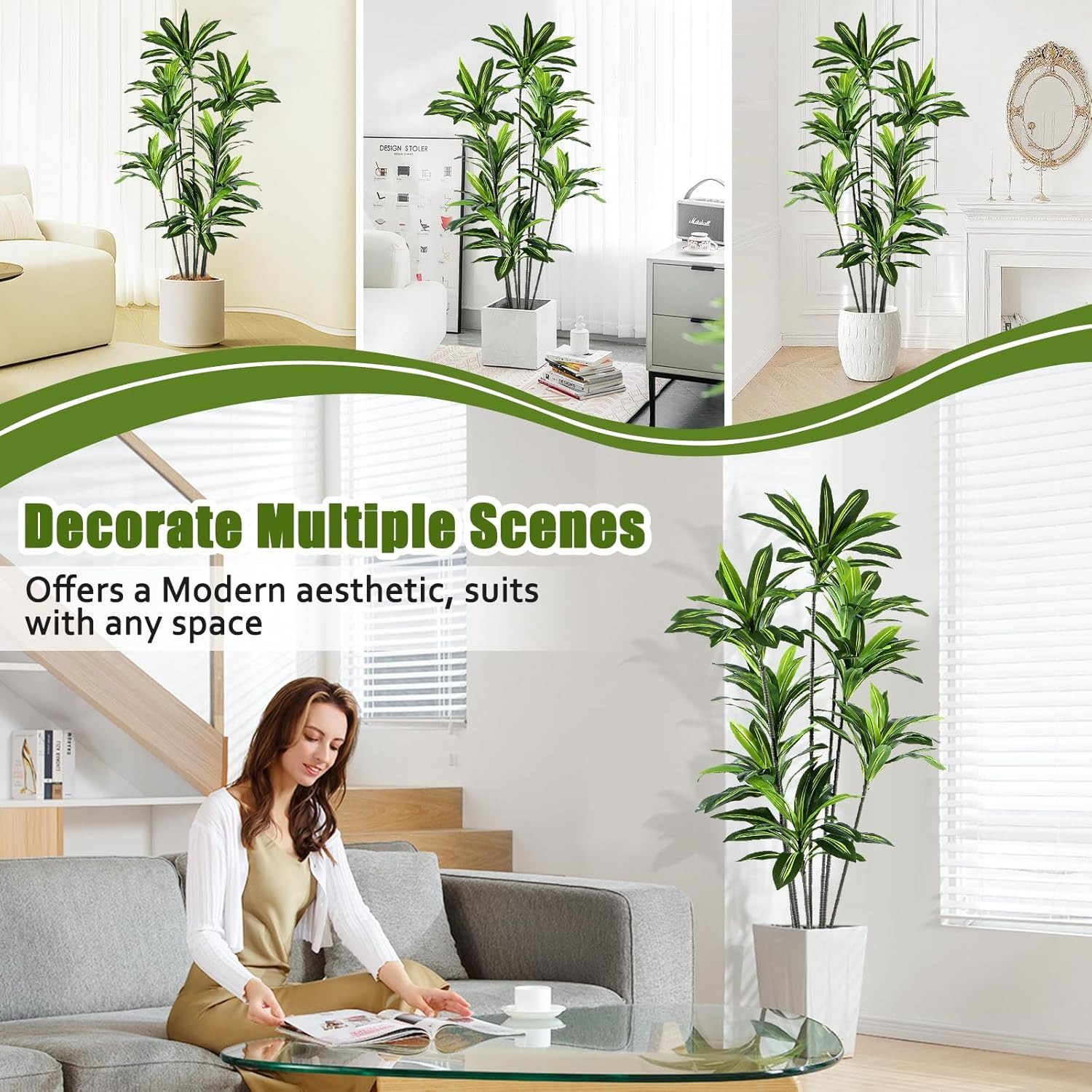 6FT Dracaena Artificial Plant – Lifelike Faux Tree for Home & Office Decor