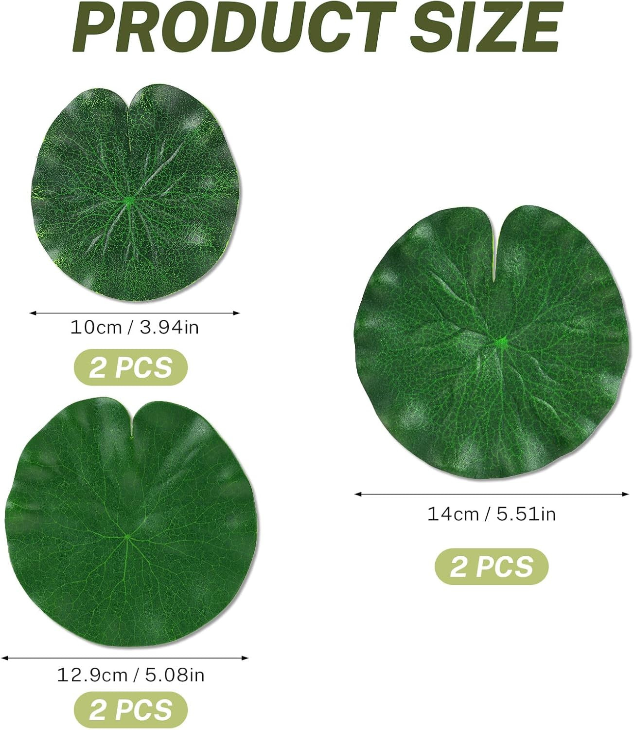 6 Pcs Artificial Lily Pads for Ponds, 3 Sizes Realistic Floating Fake Lily