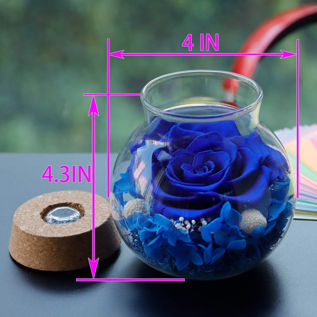 Preserved Real Roses with Colorful Mood Light Wishing Bottle, Eternal Rose，Ne…