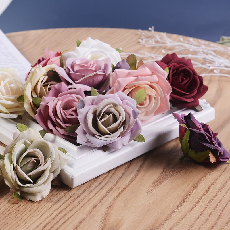 Rose Head Silk Wreath Flowers Wedding Party Home Decor Artificial Flower 7cm 5pc