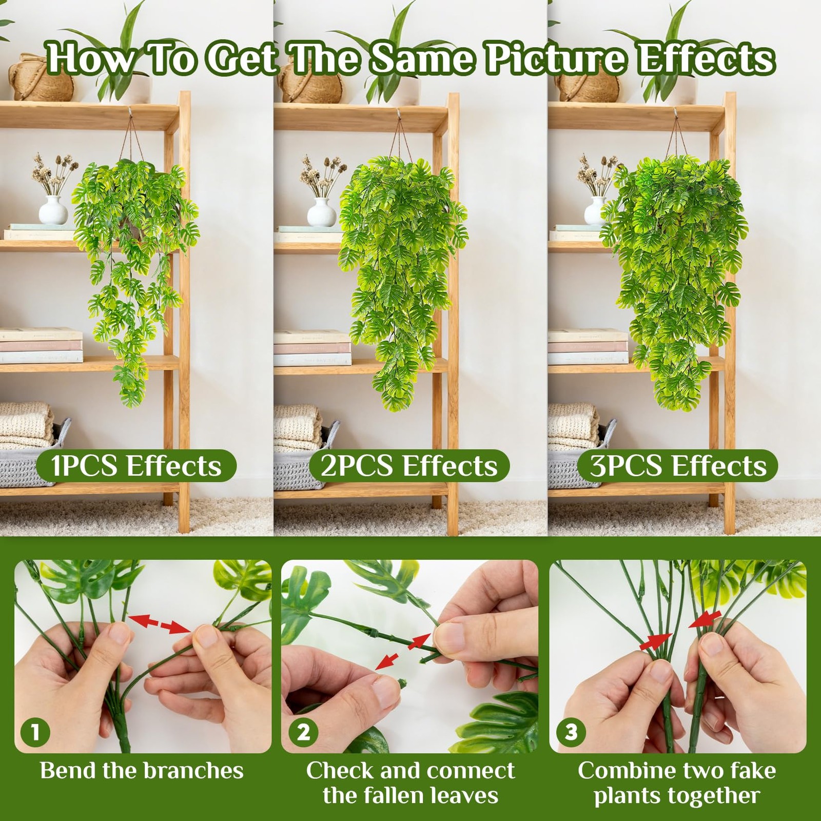 3PCS Fake Hanging Plants – 27.5″ Uv Resistant Artificial Monstera Vines with …