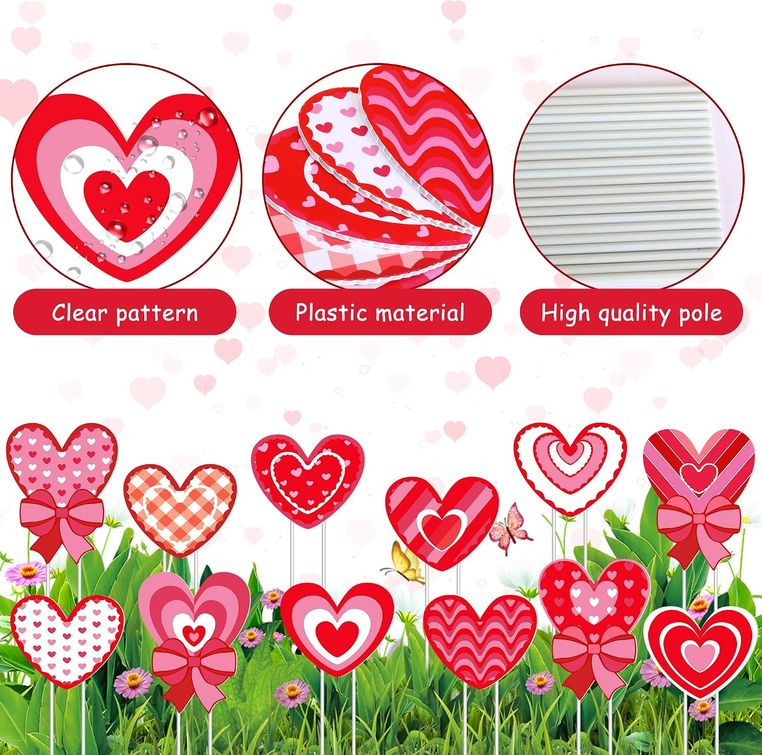 12 Pack Valentine’s Day Heart Shape Planter Stakes Outdoor Signs