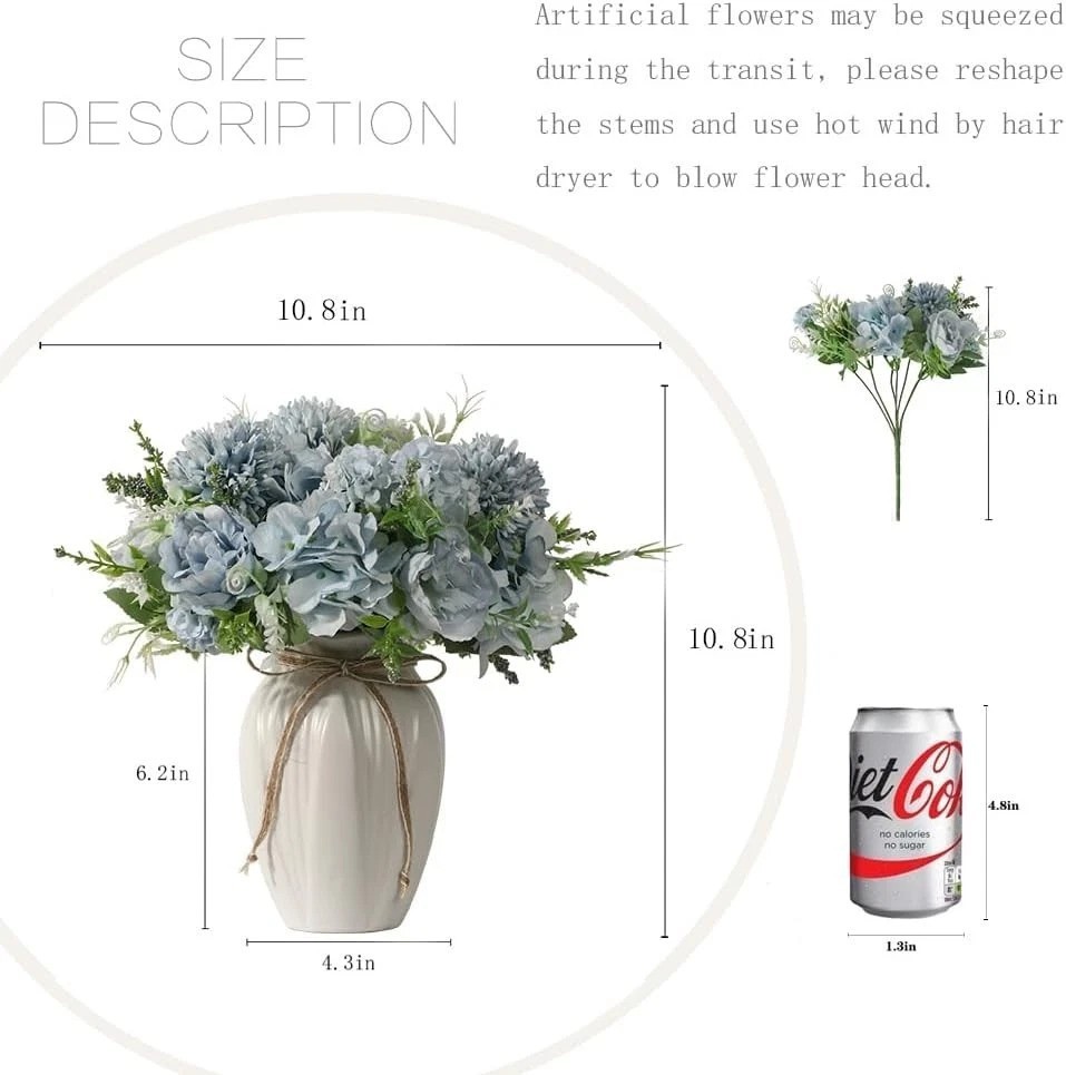 Chic Blue Faux Flower Bouquet with Ceramic Vase – Perfect Home Centerpiece