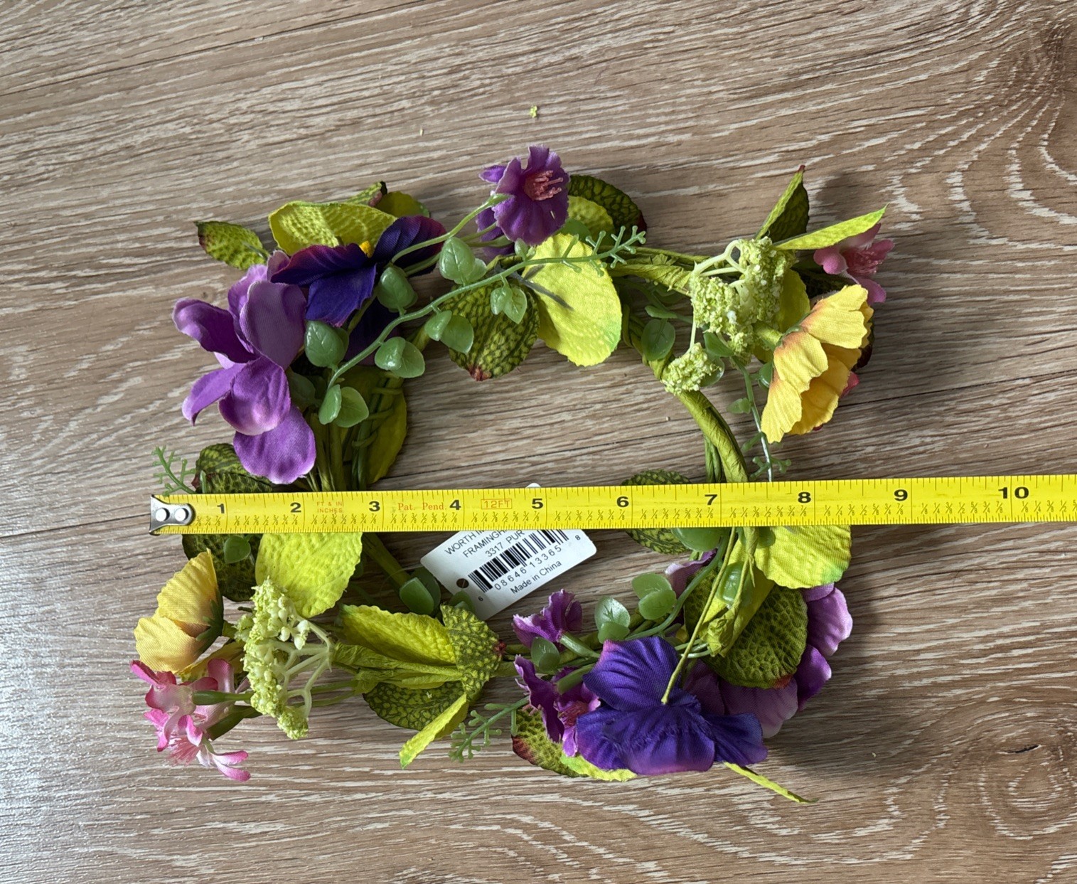 Set of 2 faux floral candle wreath/rings. Green/purple/pink/yellow, 4” ring