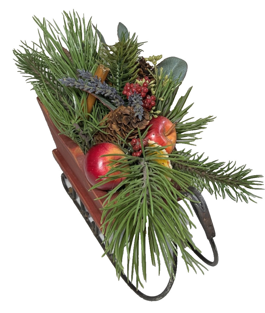 HOLIDAY CHRISTMAS SLEIGH FLORAL ARRANGEMENT 8 INCHES TALL 12 x 19 NWT