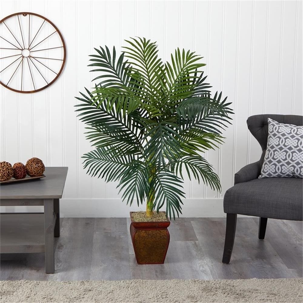 Pemberly Row 54″ Golden Cane Palm with Decorative Container in Green/Brown