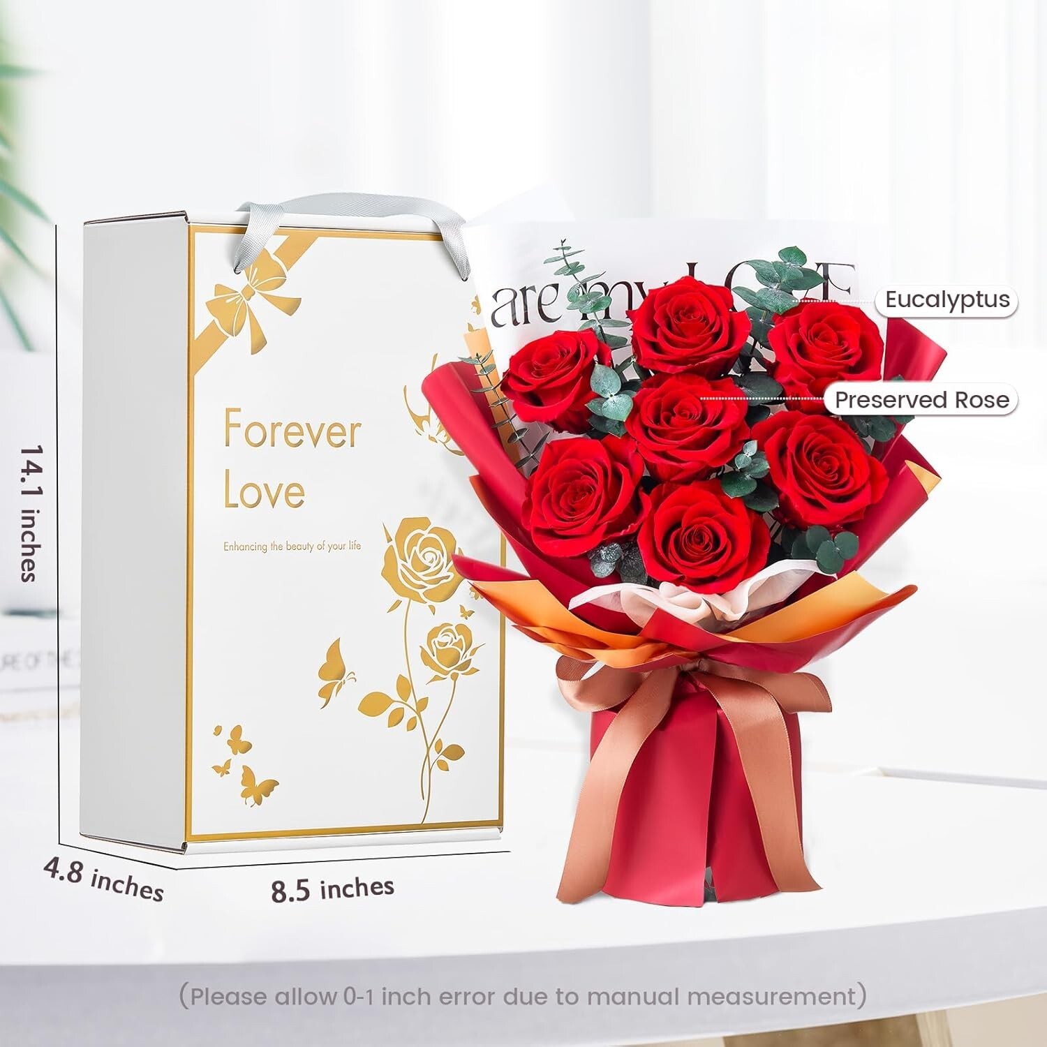 Mosstory Roses Bouquet 7-Piece Forever Flowers Bouquet Flowers Fresh Bouquet Gif