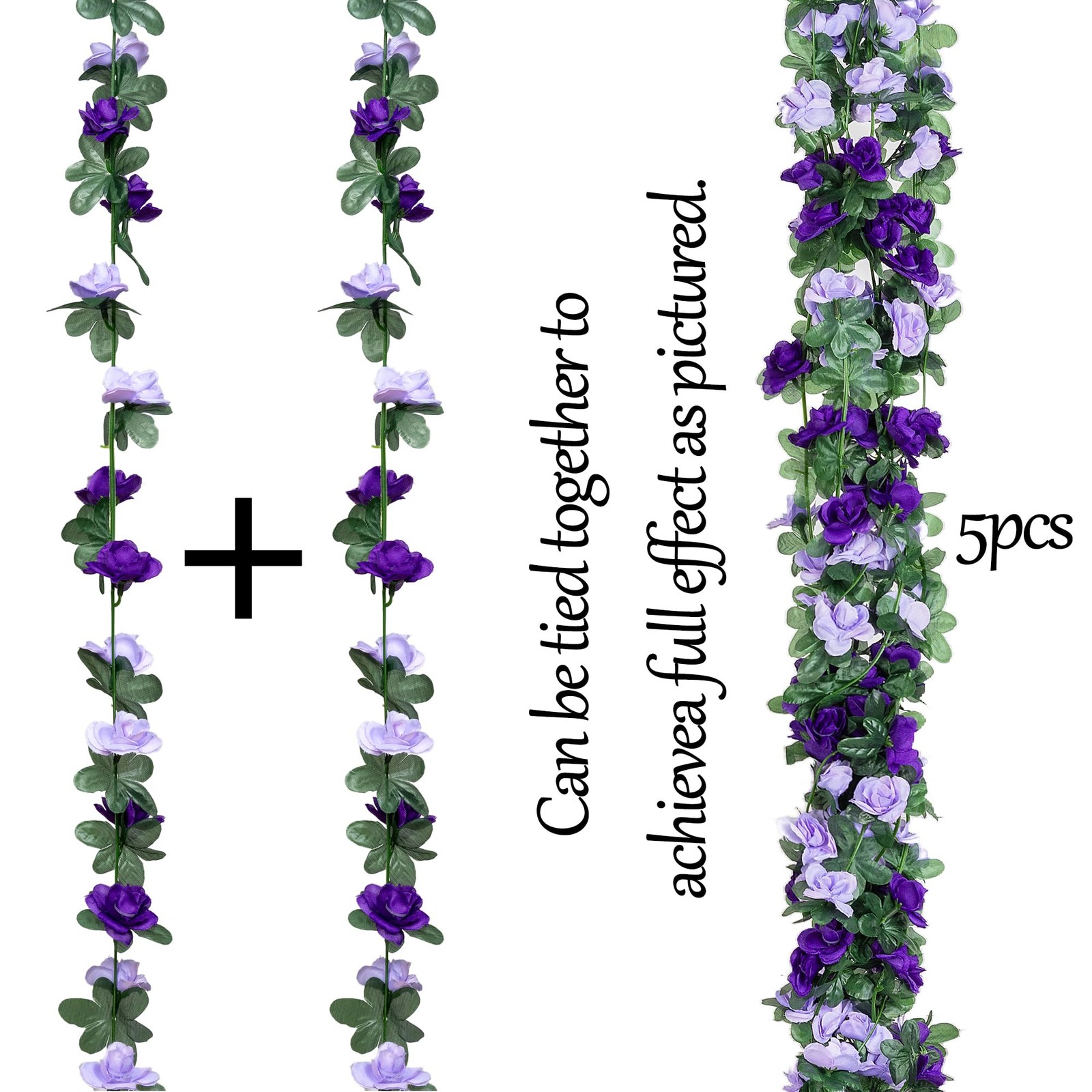 5Pcs 82 FT Artificial Purple Rose Flower Garland, Faux Silk Rose Garland, Pur…
