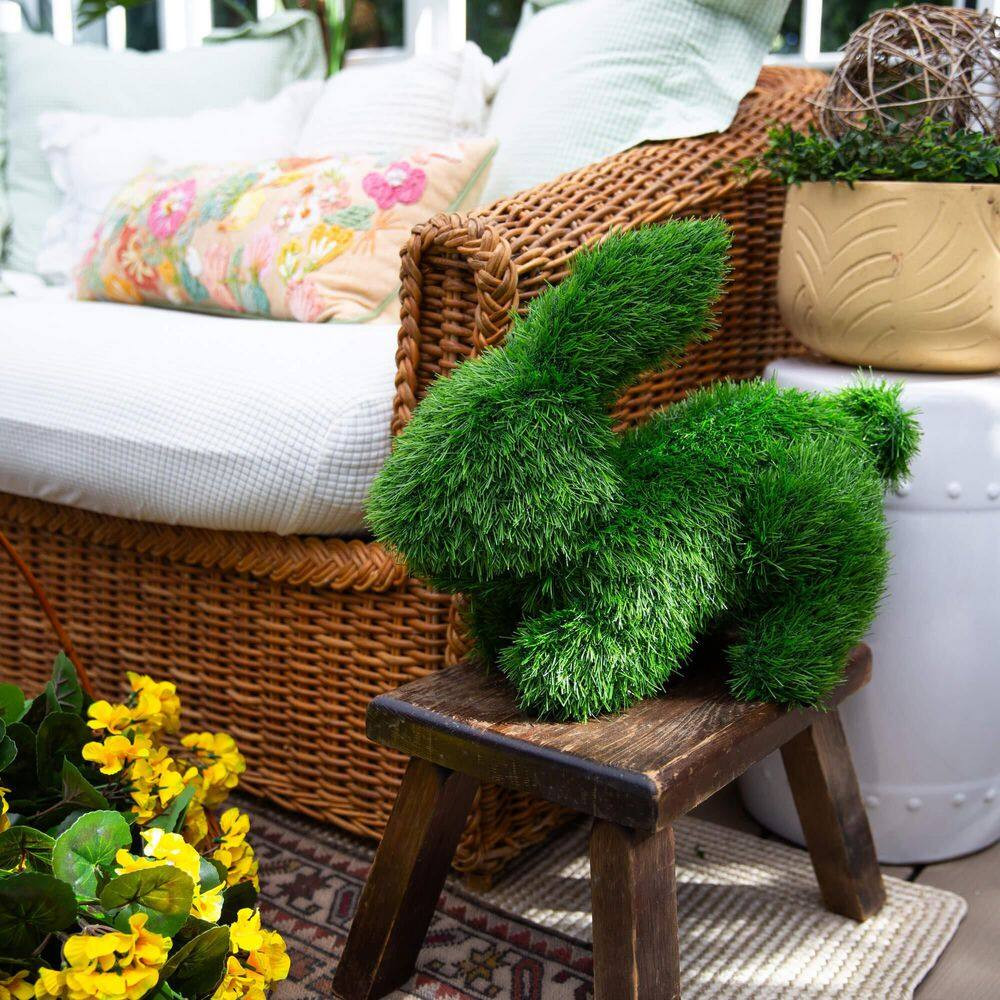 14In. UV Resistant Artificial Grass Garden Plush Topiary Bunny Rabbit (Indoor/Ou