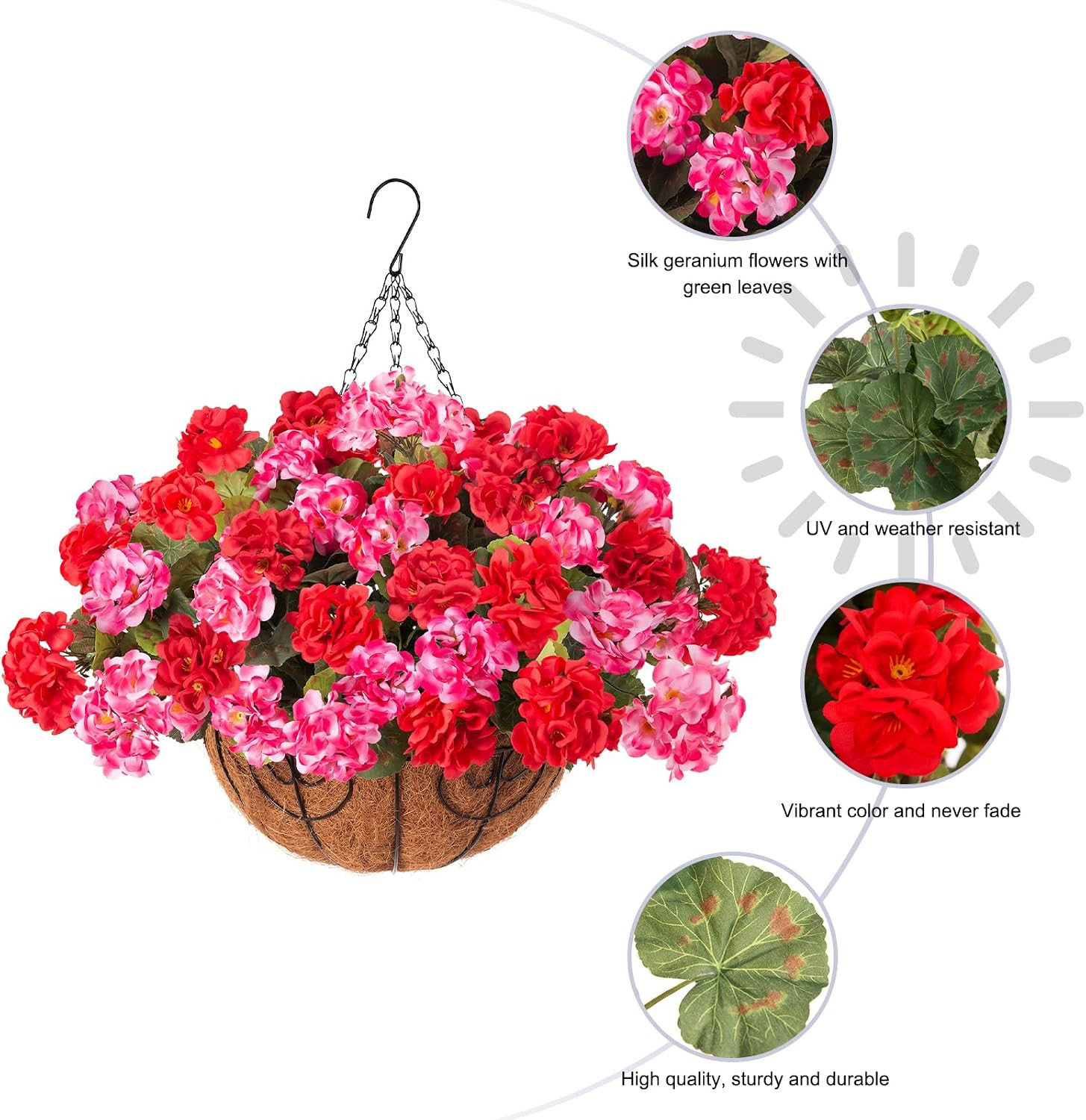 Quality UV Resistant Artificial Geranium Hanging Basket for Outdoor Decoration