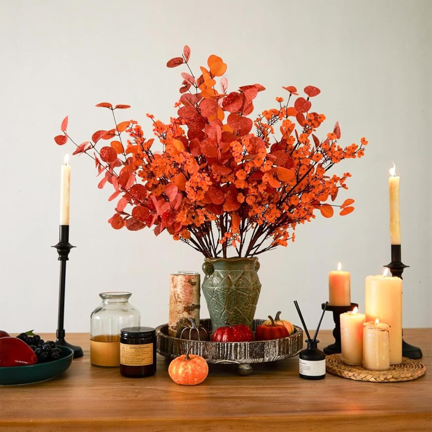 Fake Fall Flowers Thanksgiving Table Decor, 5Pcs Fall Orange Faux Artificial