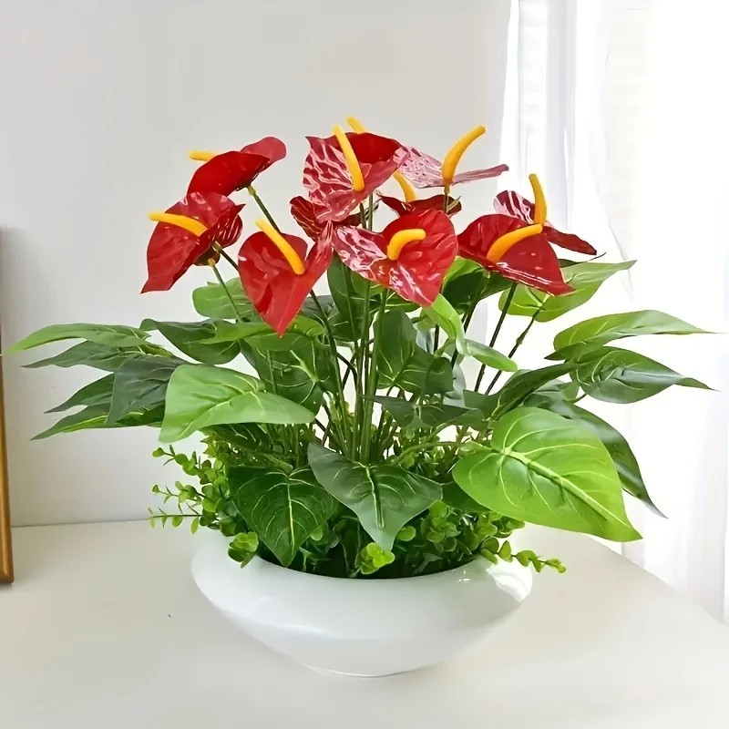 Red Palm Flamingo Flower – Lush Artificial Plant for Home, Garden & Outdoor