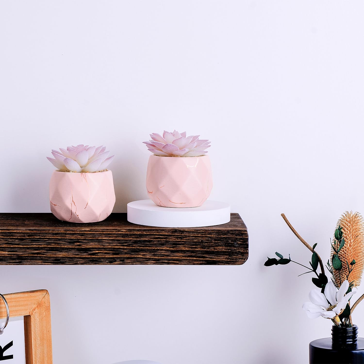 Artificial Succulent Plants in 2 Pink Ceramic Pots, Cute Fake Plants for Vani…