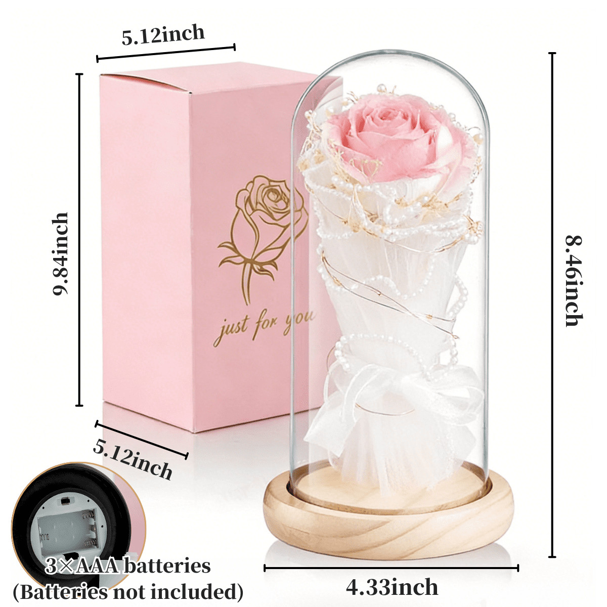 Preserved Rose Light Gifts in Glass Dome for Mom Wife LED Lights