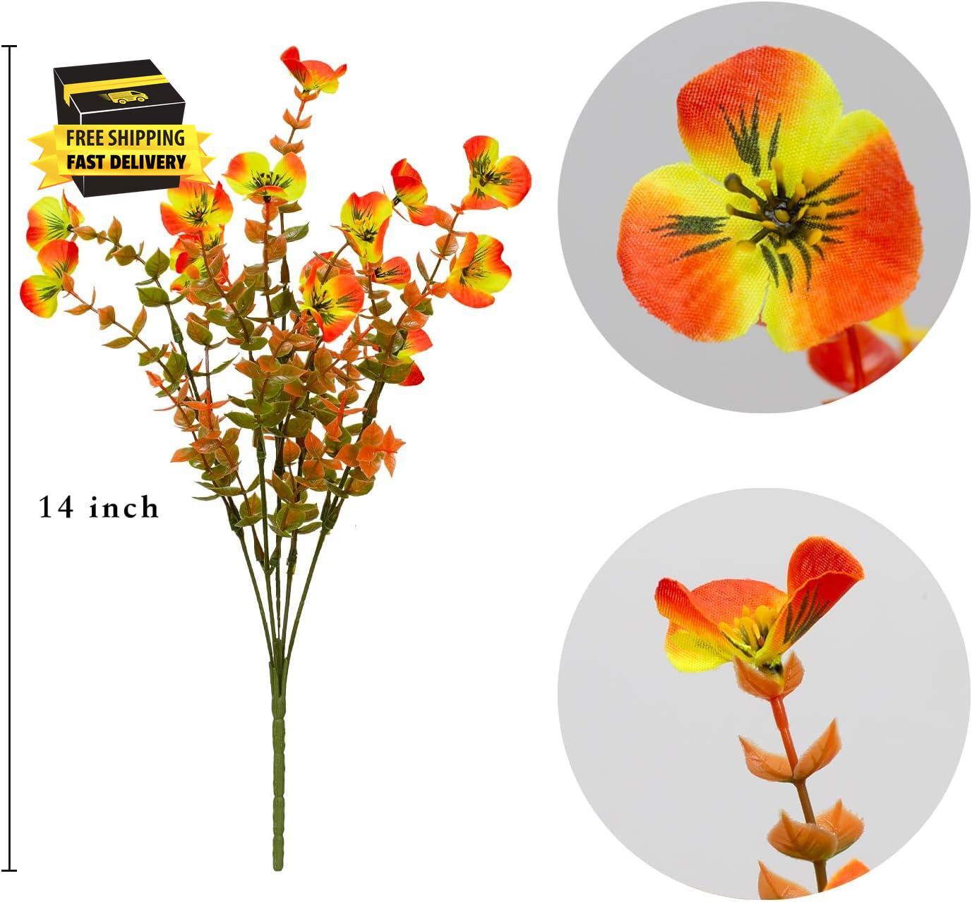 Artificial Flowers Fake Pansy and Eucalyptus Plants 10 Bundles Faux Silk Outdoor
