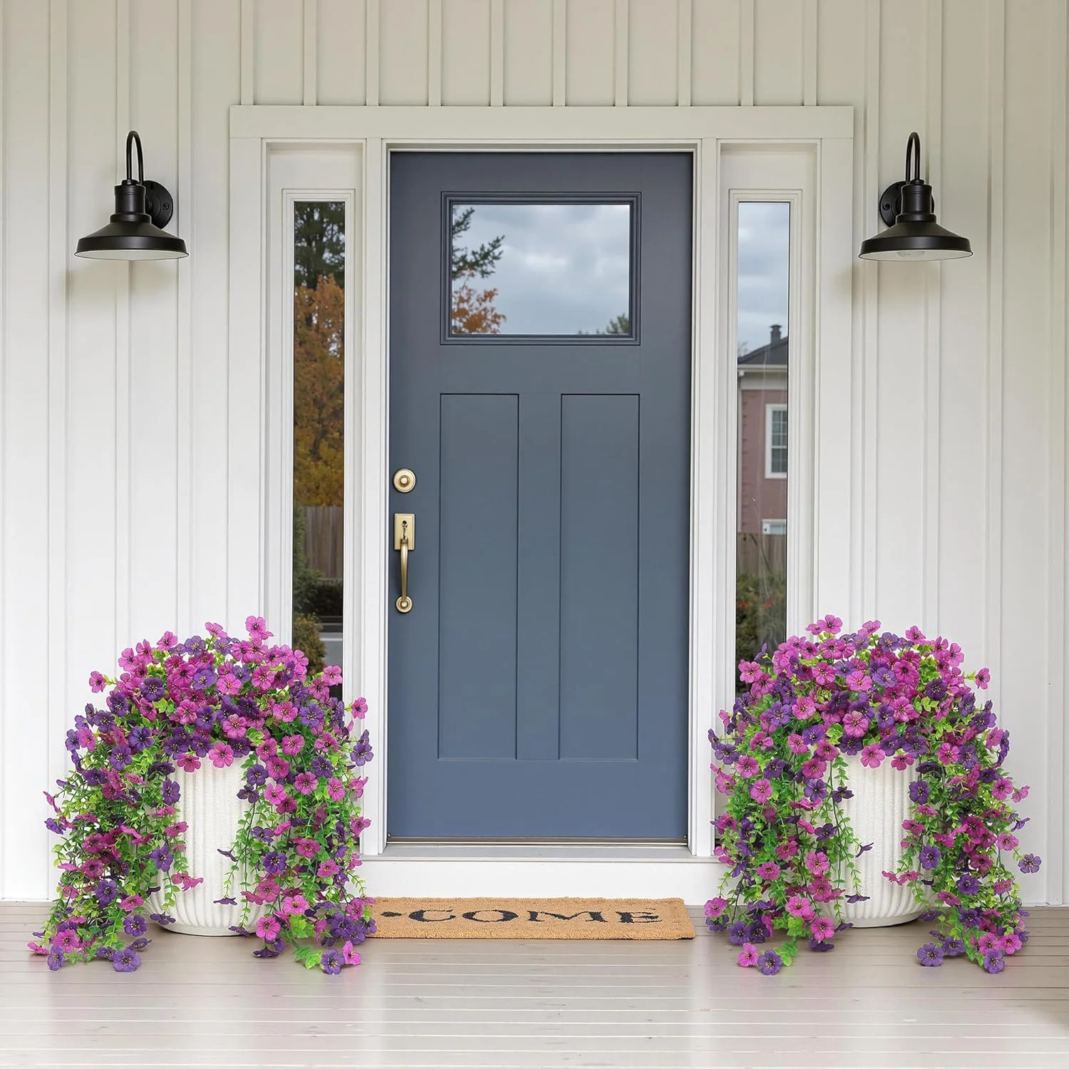 Artificial Hanging Fake Flowers Plants Spring Summer Decoration for Outdoor, 4PC