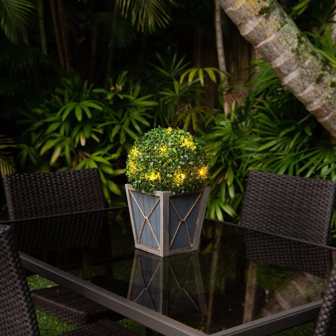 18” UV Resistant Artificial Boxwood Ball Topiary with LEDs (Indoor/Outdoor)