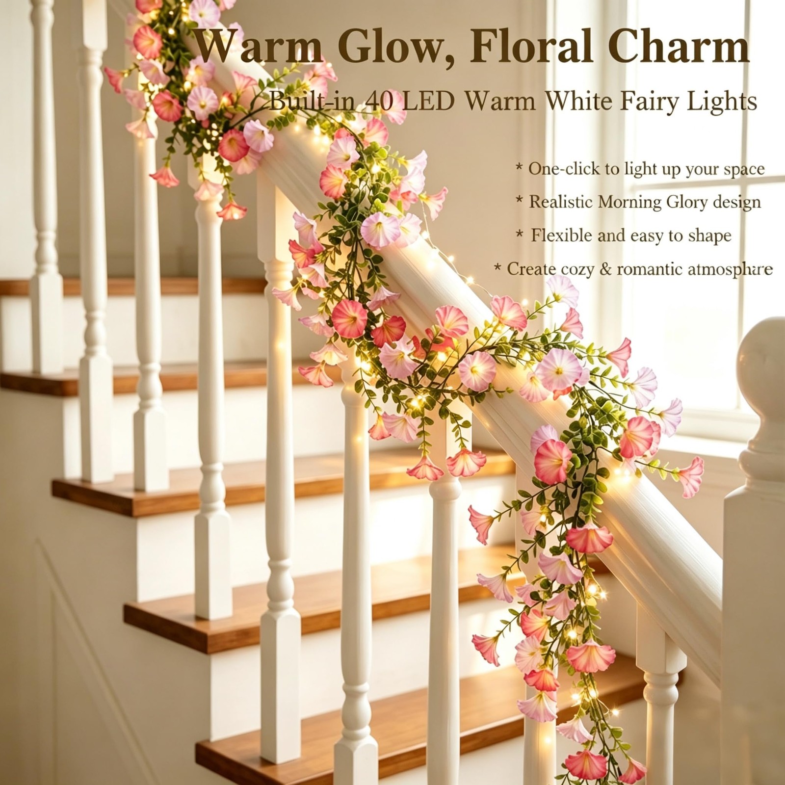 40 LED Artificial Morning Glory Flower Garland with Lights Battery Powered 6 …