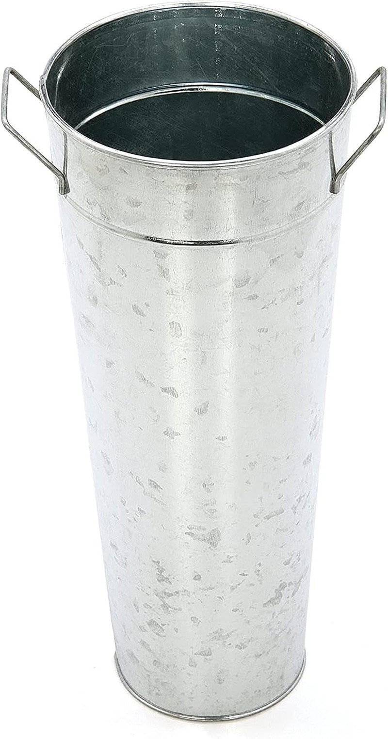 Galvanized French Bucket Vase with Handles 6″ Dia X 15″ H- Perfect for Weddings,