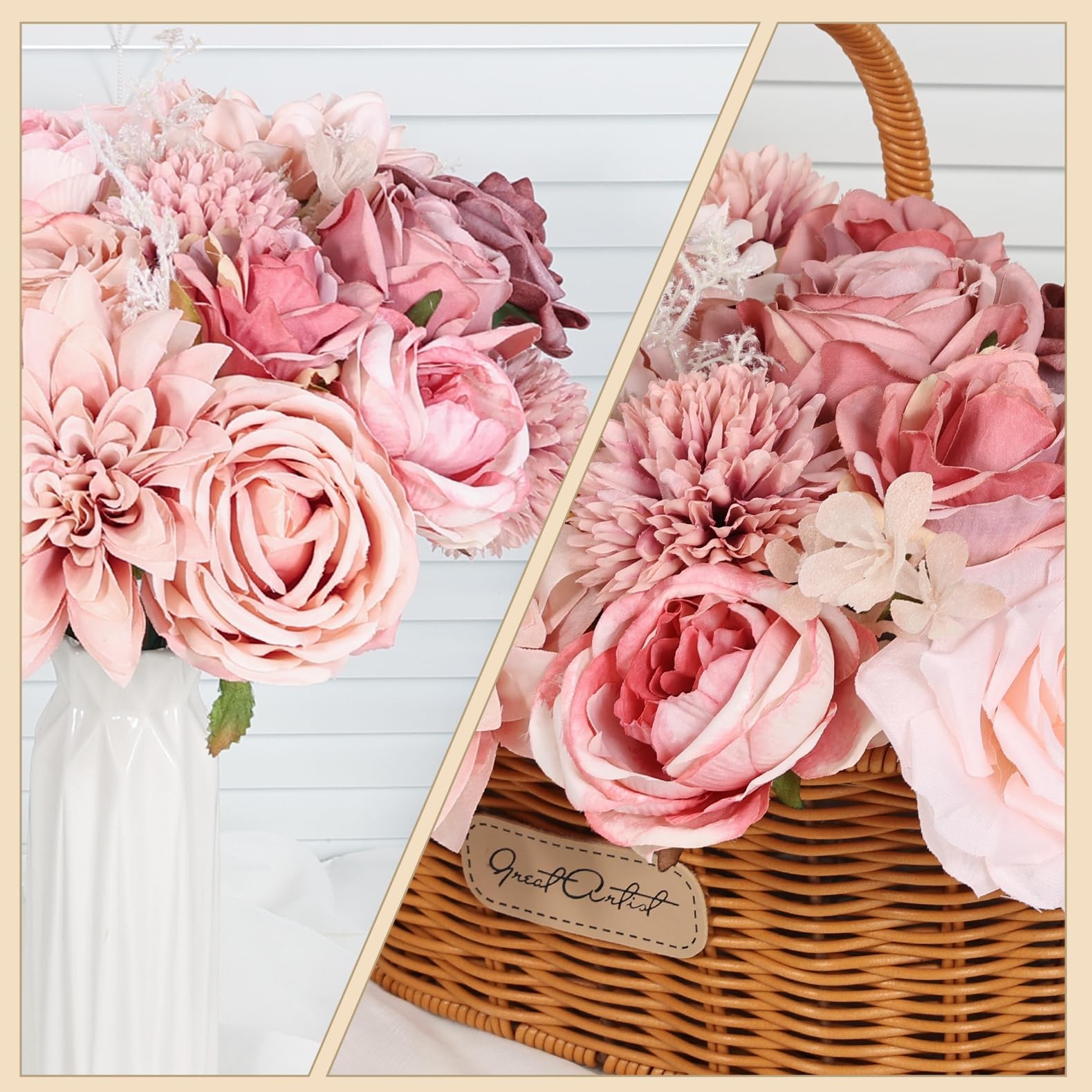 Artificial Flowers Combo Dusty Pink Roses with Stems Bouquets Bridal Wedding …