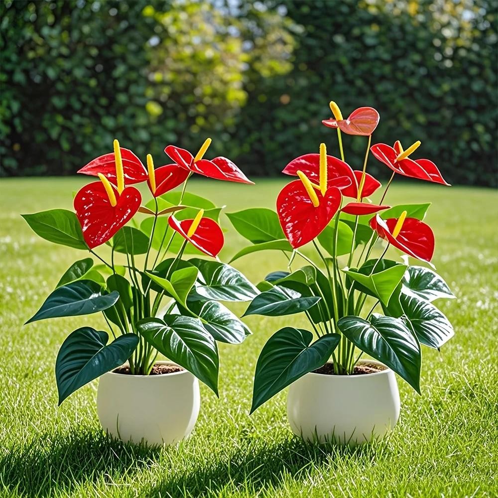 Red Palm Flamingo Flower – Lush Artificial Plant for Home, Garden & Outdoor