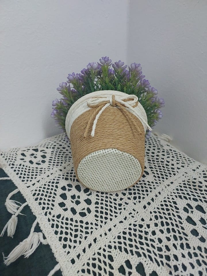 Artificial Lavender Purple Flowers in Rustic Burlap Pot Farmhouse Home Decor