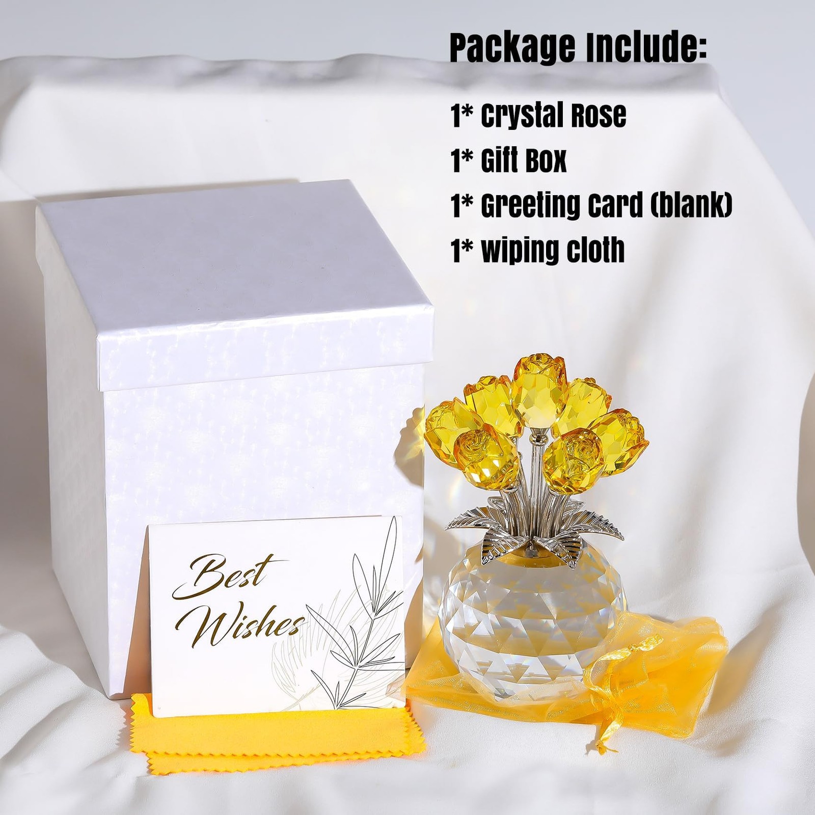 Ornalrist Crystal Yellow Rose Flower Collectible Figurine, Rose Bouquet Flora…