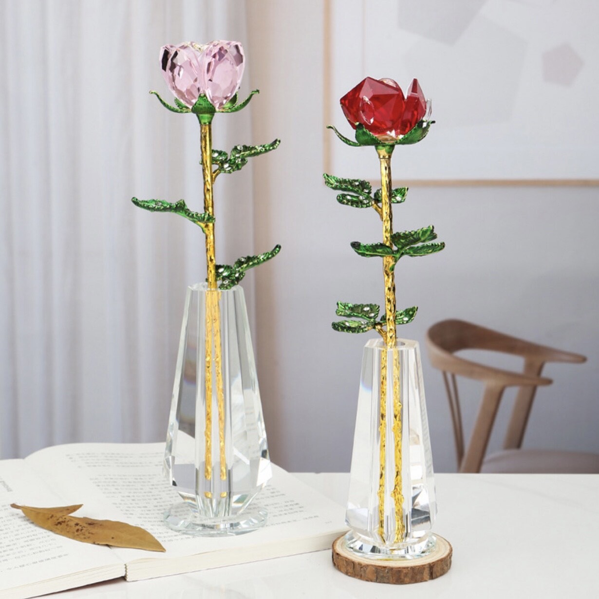 Artificial Roses Crystal Flower with gift box gift bag a card with/without vase