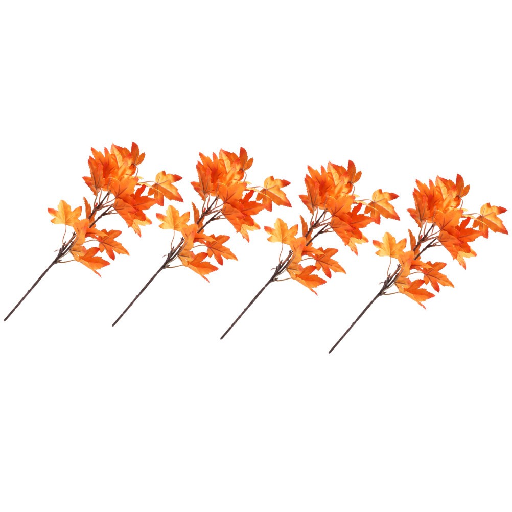 4Pcs Decorative Maple Leaves Orange Faux Branches for Office and Home Display