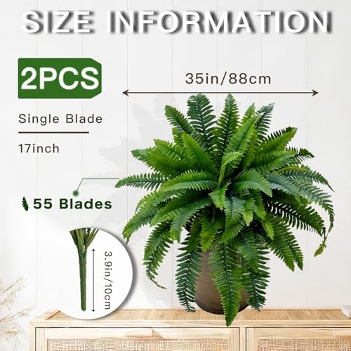 Artificial Boston Fern 2 Set Large 55 Branches Fake Ferns for 35″ 2pcs