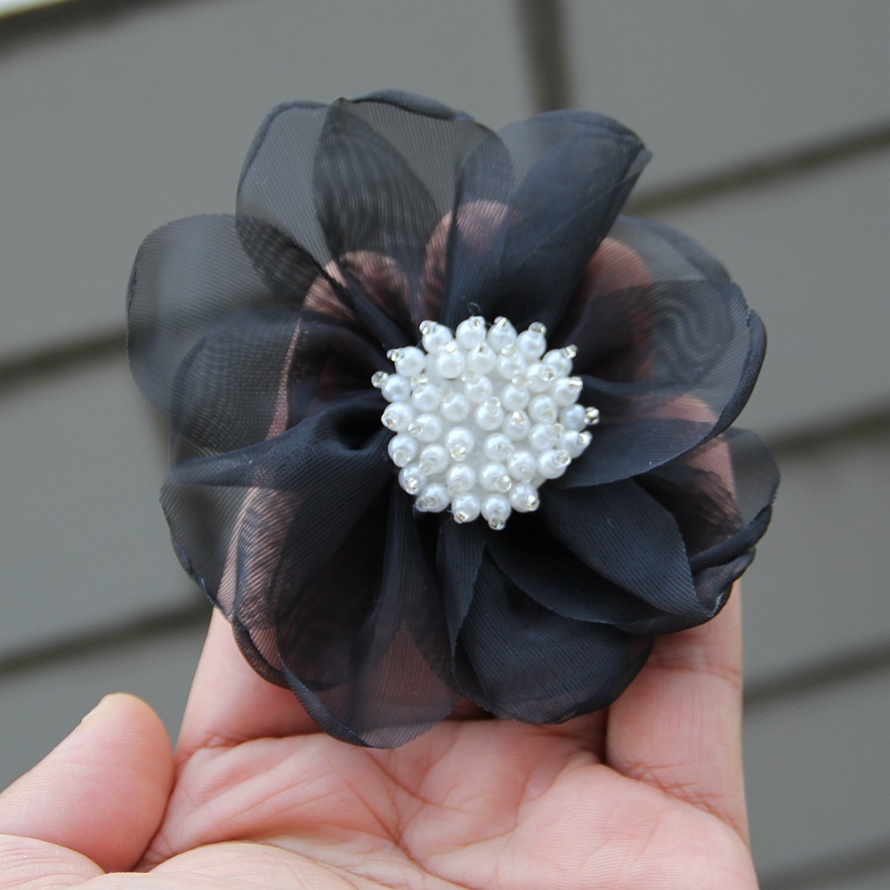 8.5cm Sewing Fabric 3D Chiffon Flower Beads Center DIY Artificial Flower Shoes