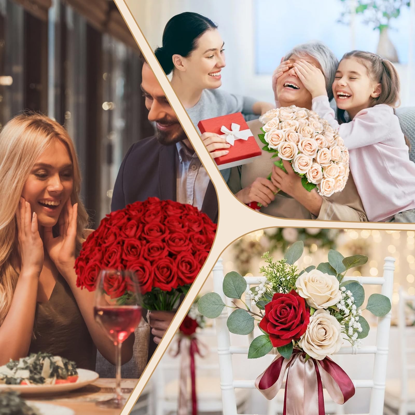 Artificial Roses 48PCS Red Velvet 2.76″ Blooms 20″ Stems – DIY Wedding Decor