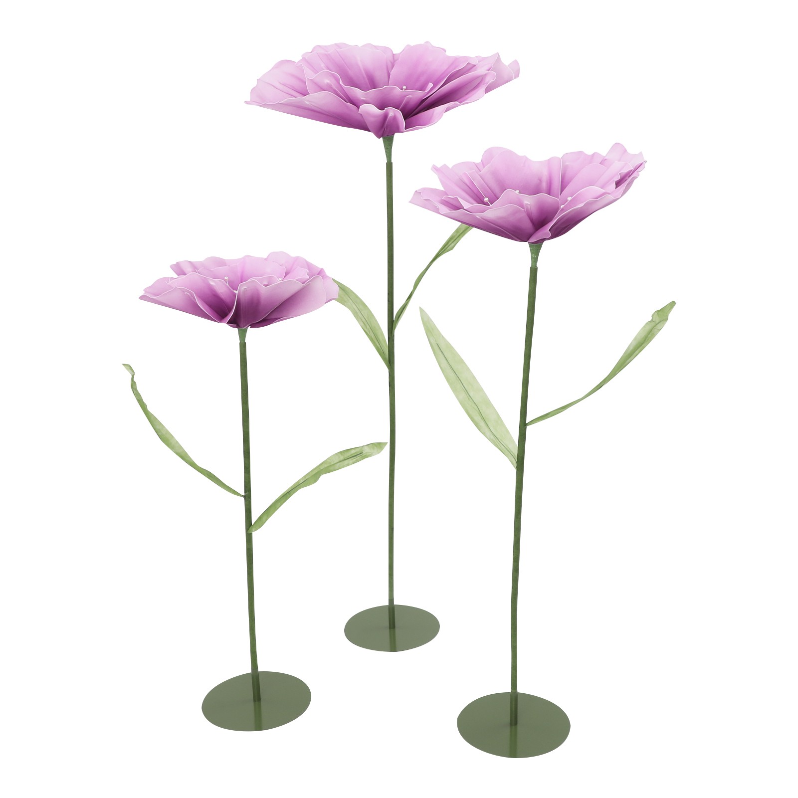 3pcs Giant Artificial Flower Poppy Free Standing Adjustable Wedding Decor Purple