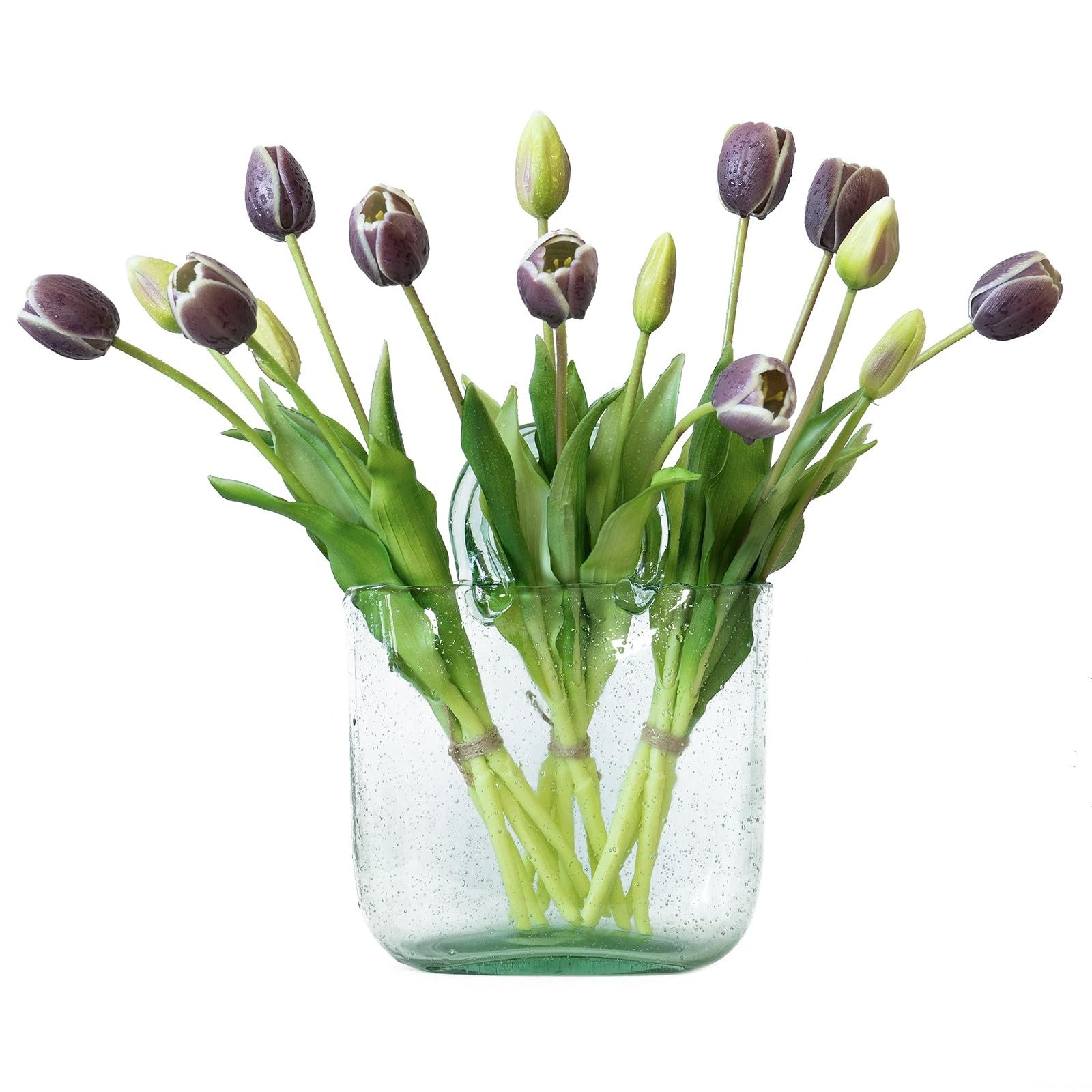 15 PCS Artificial Tulips Latex Bouquet Fake Flowers Home Decor Dark Plum