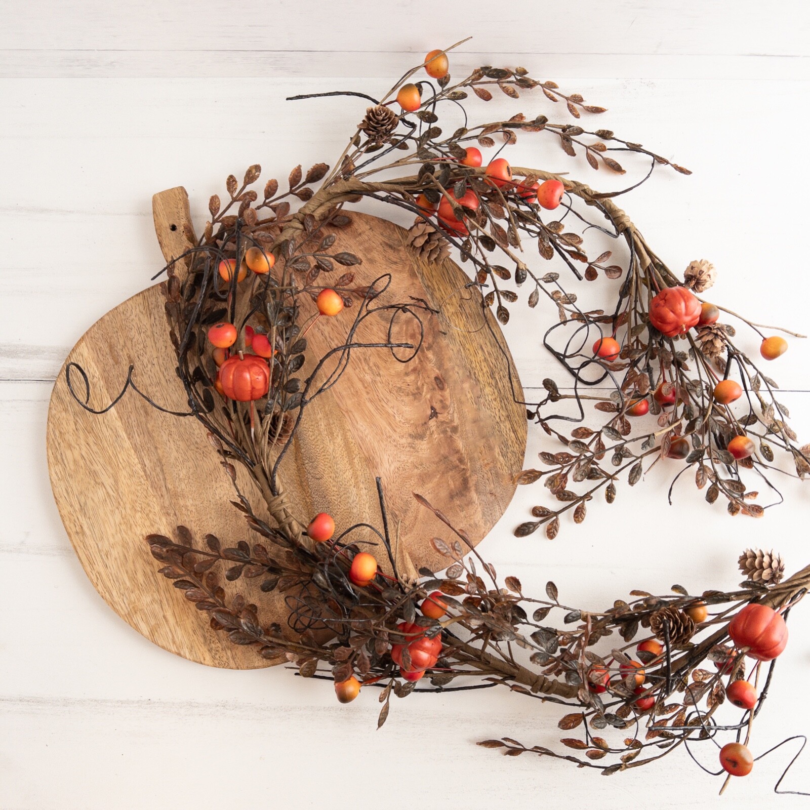 Pumpkin & Berry Garland 48″ Long Autumn Fall Floral Halloween