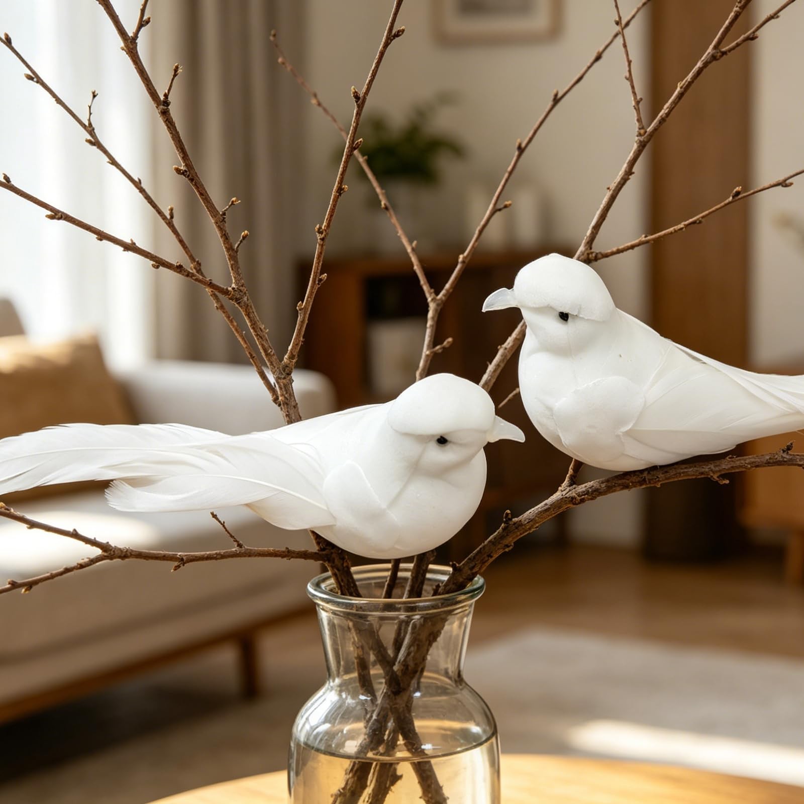 Yalulu 2Pcs Decorative Fake Doves Artificial Foam Feather White Birds with Magne