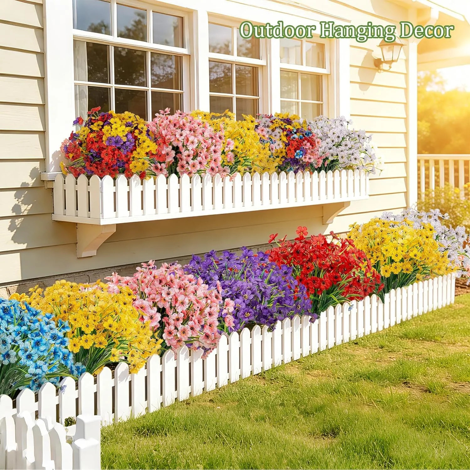 24 Bundles Artificial Flowers UV Resistant Fake Outdoor Indoor Decor