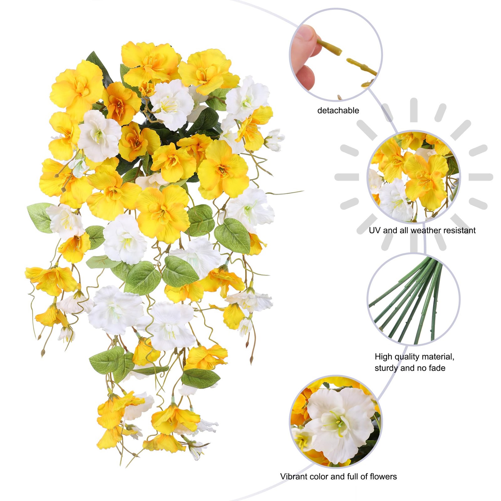 Ivydale Artificial Hibiscus Hanging Flowers Silk 2pcs Yellow White Vines