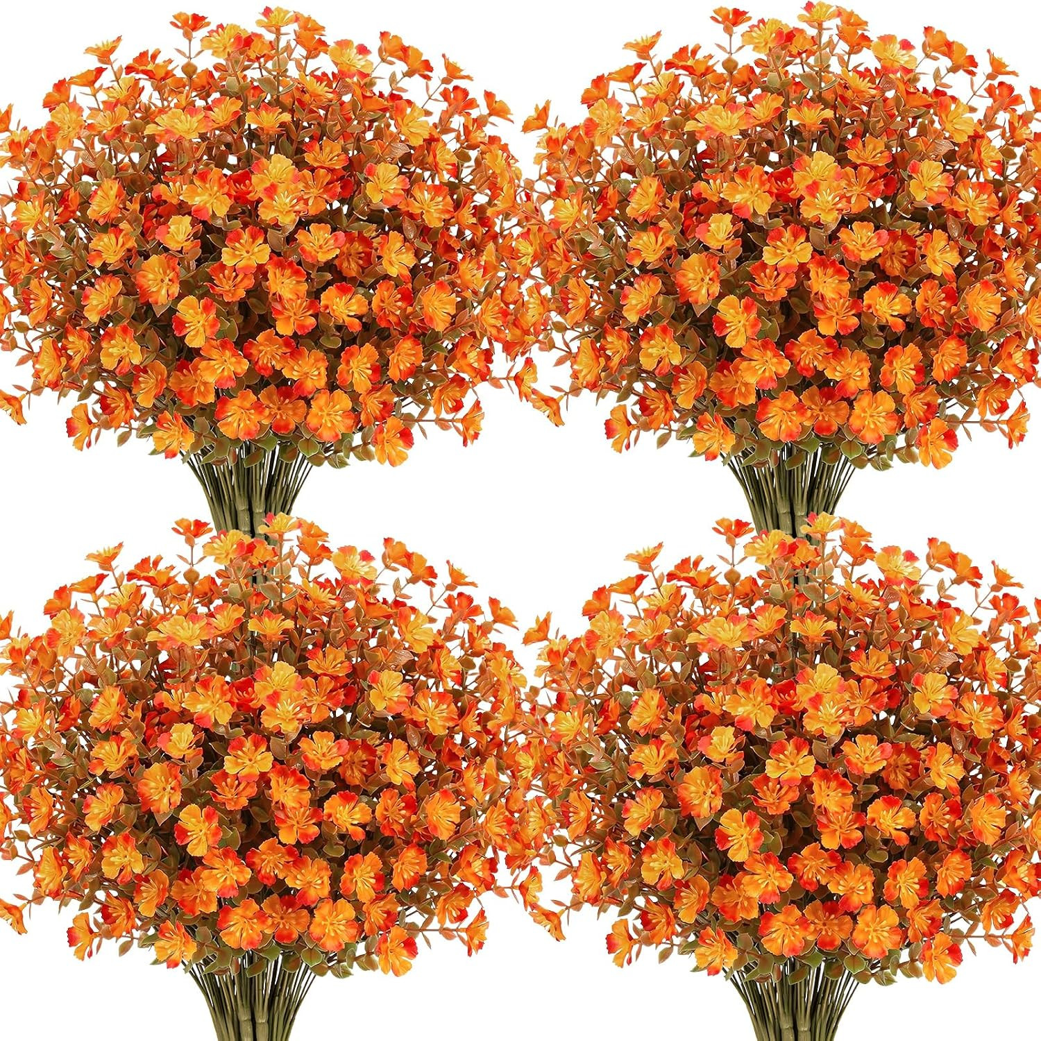 24 Bundles Artificial Silk Fall Flowers for Outdoors, Orange | Fake Mums Plants,