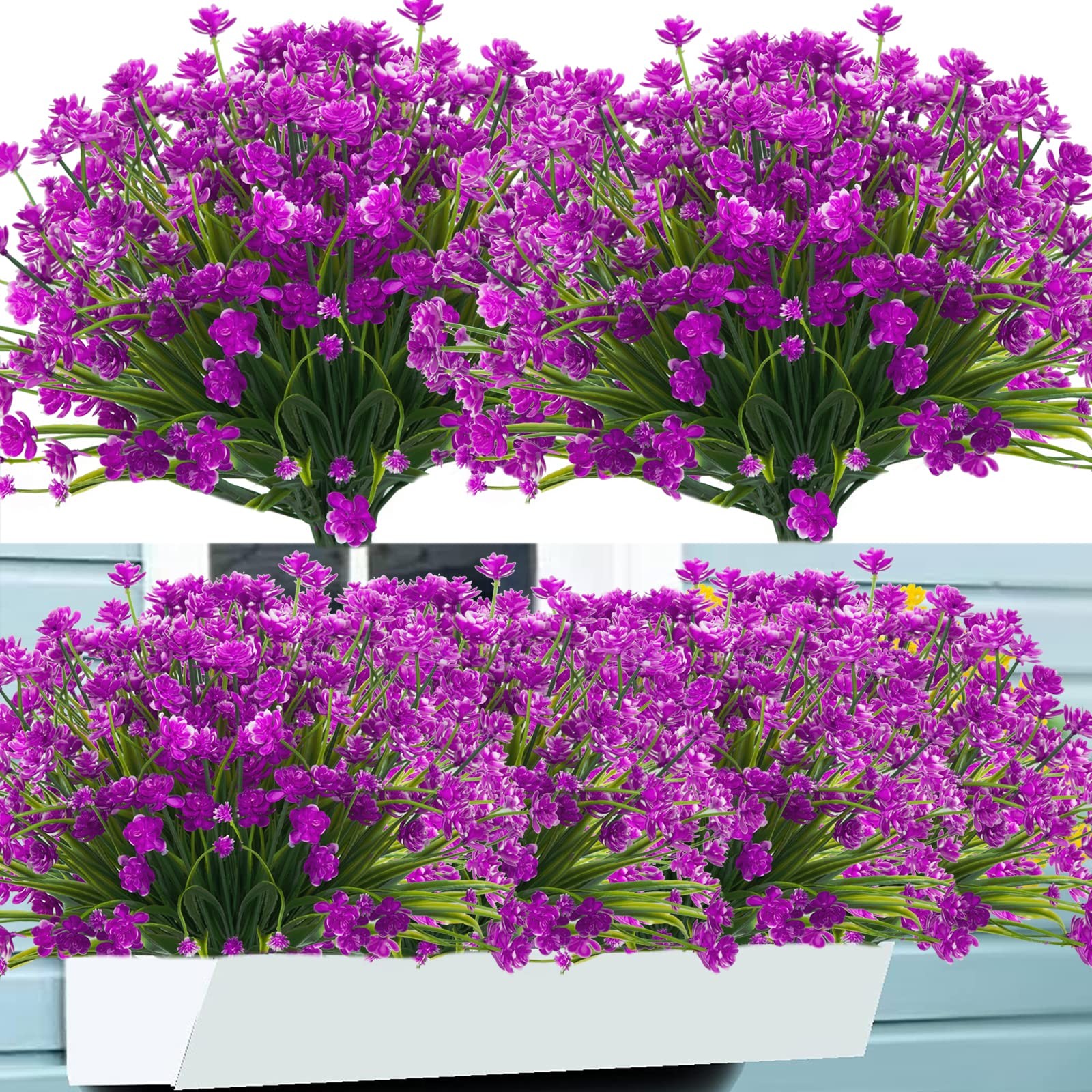 Outdoor Artificial Fake Flowers – 8 Bundles Plastic Flowers Outdoor Plants UV…