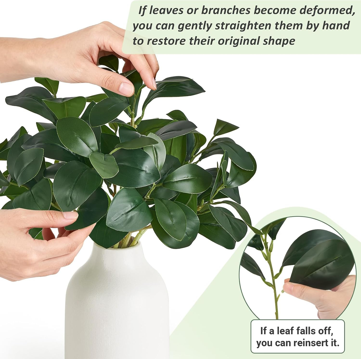 Fake Plants in Small White Vase for Table Decor Faux Plant Indoor | 10″ Height,