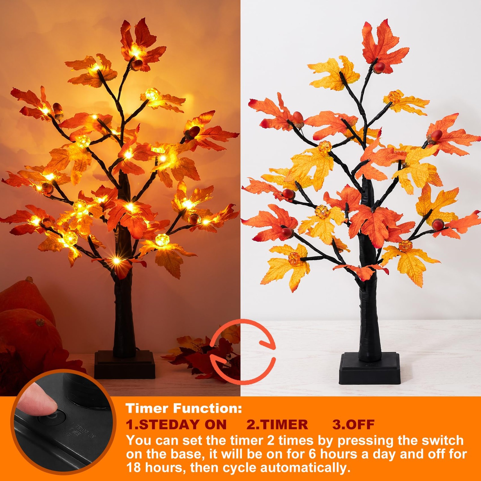 Fall Decor 2 Pack 24 Inch Maple Tree Lights – 48 LED Autumn Decorations with …