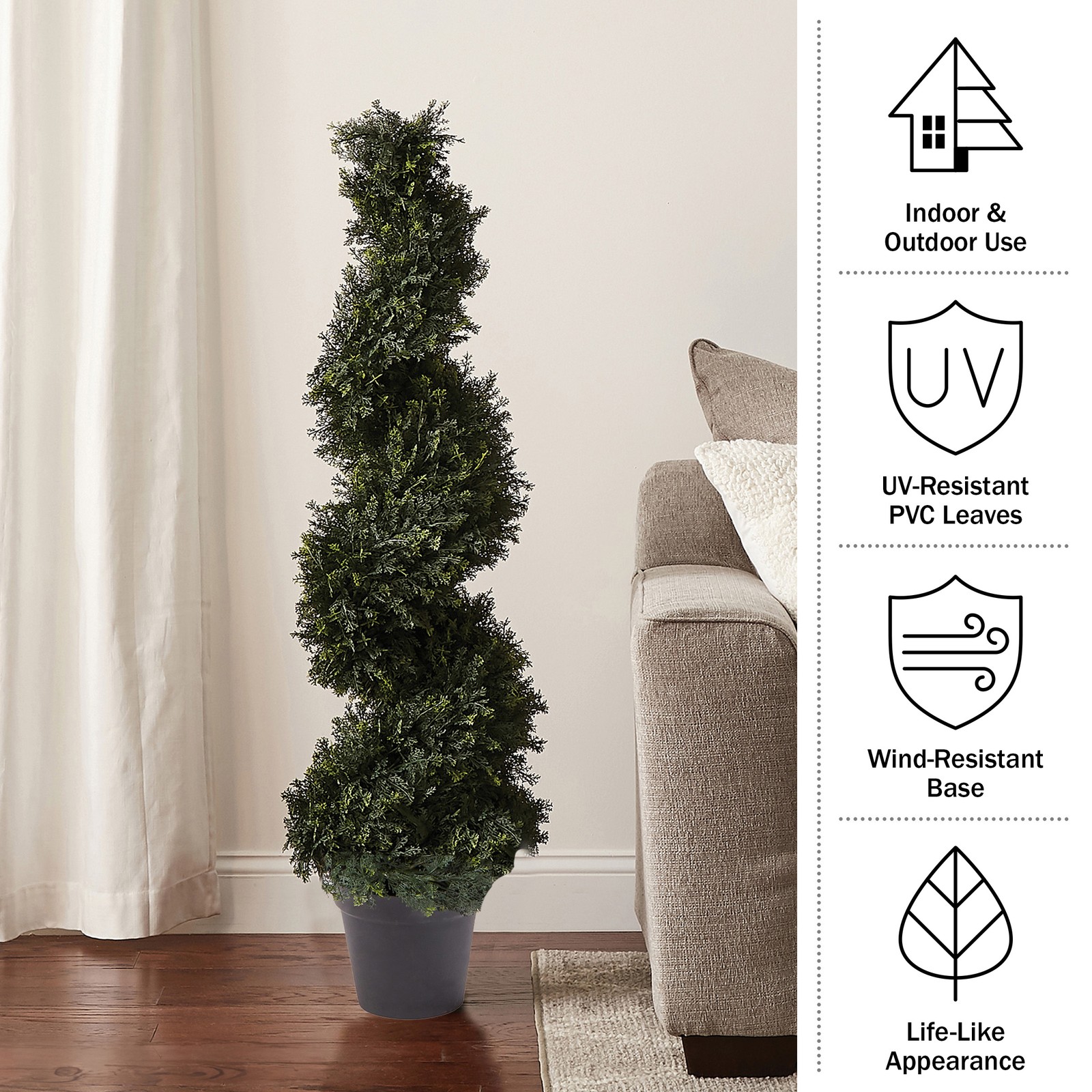Artificial Tree 4FT Spiral Cypress Topiary Tree Indoor or Outdoor Fake Plants