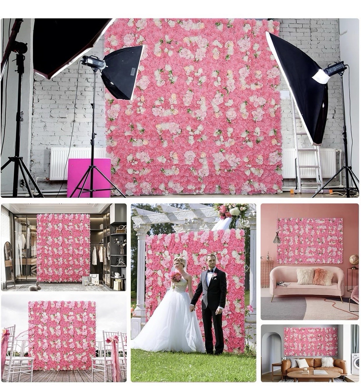 Flower Wall Backdrop 12pcs 16.5×16.5 Inch Artificial Floral Wall Panel #57