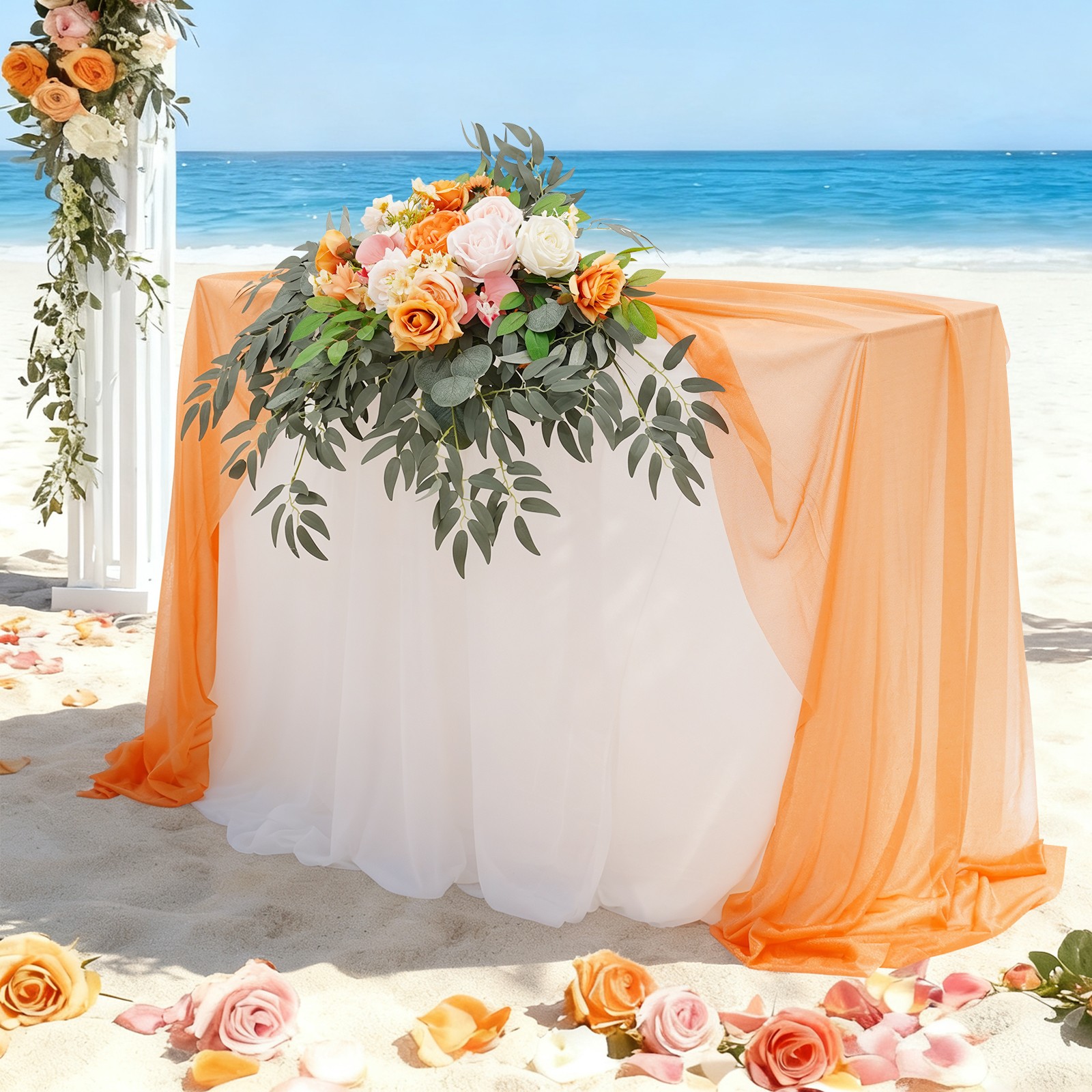 Artificial Flower with Tablecloth, Floral Arrangement for Wedding Table Orange