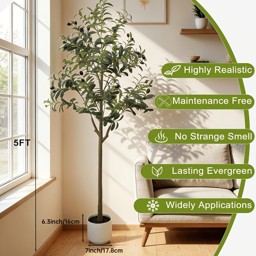 5/6FT Artificial Olive Tree, Faux Olive Tree with Realistic Leaves & Olives