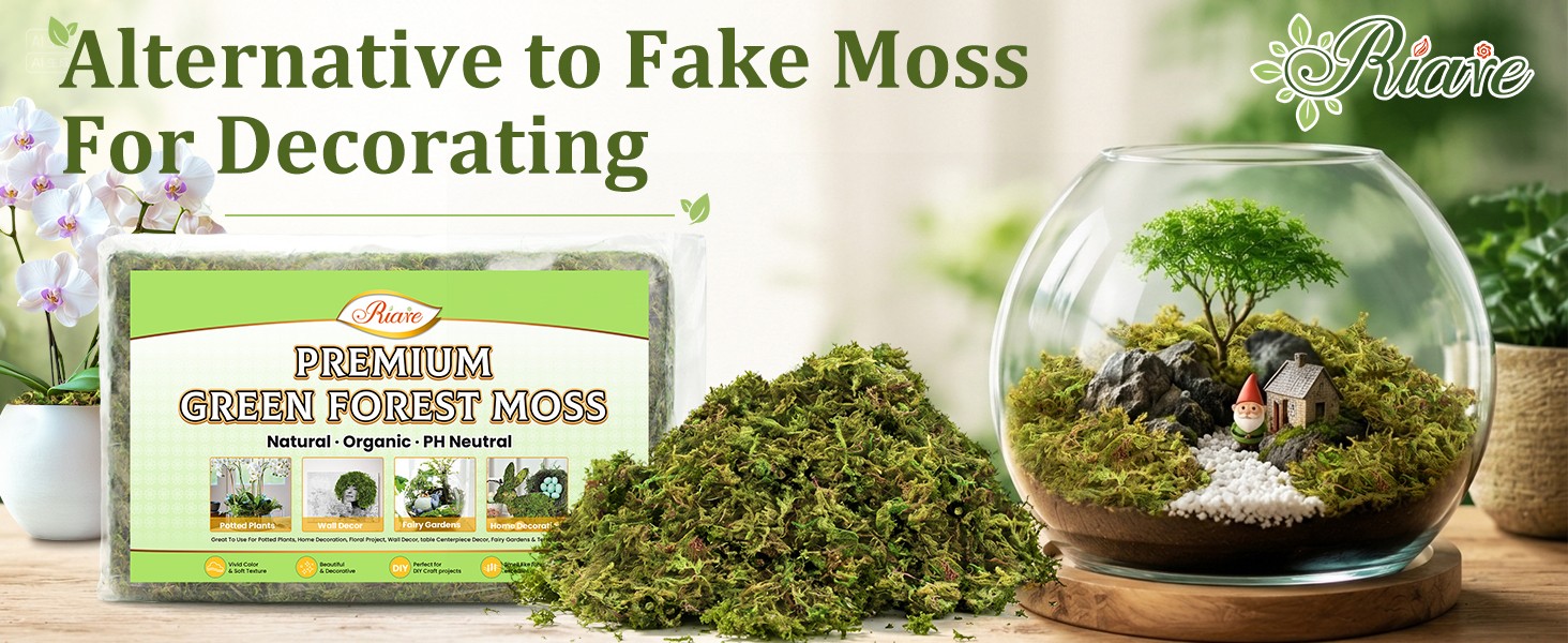 7OZ Natural Moss Artificial Fake Moss Alternative for Plants Indoor | Premium
