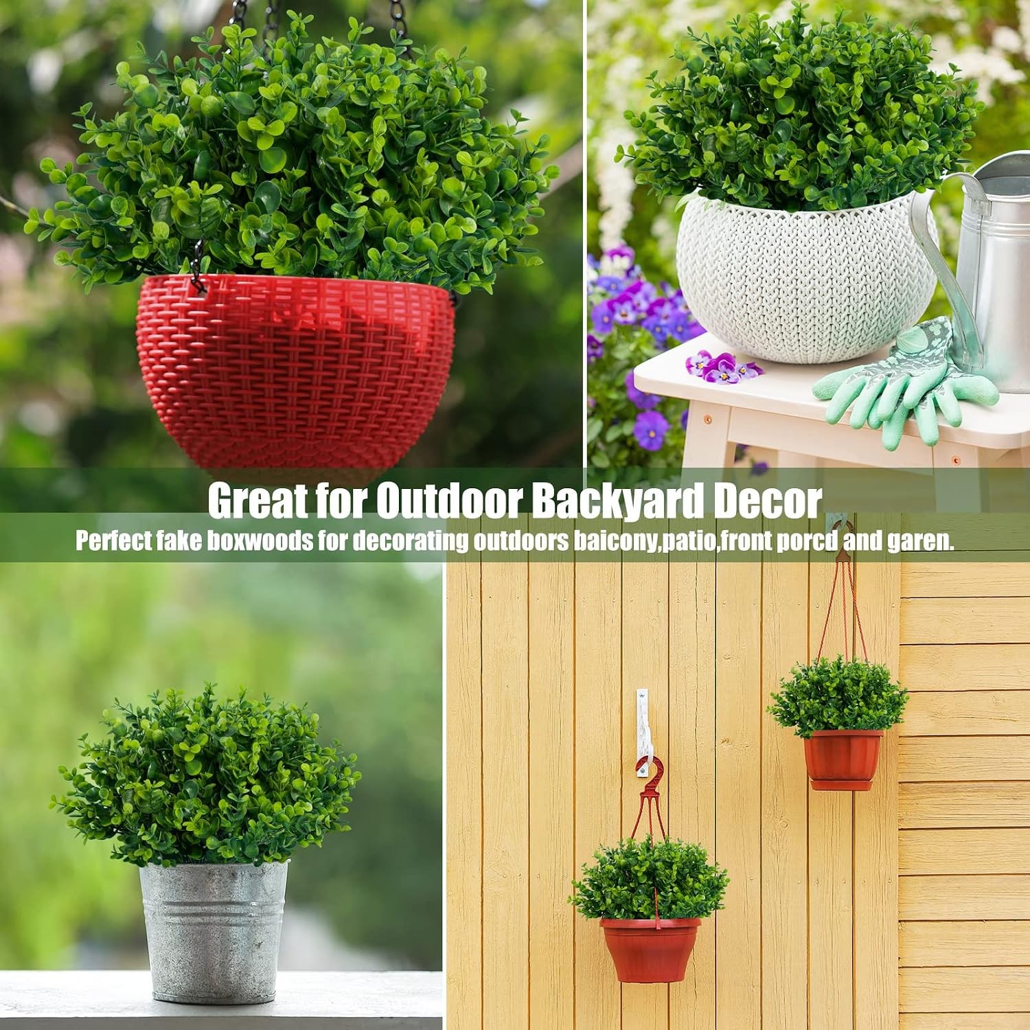 Artificial Boxwood Shrubs Fake Plants UV Resistant Outdoor Patio Yard Decor